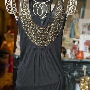Kensie Black Sleeveless Tank with Gold Accent Studs, Racer Back Tank Top